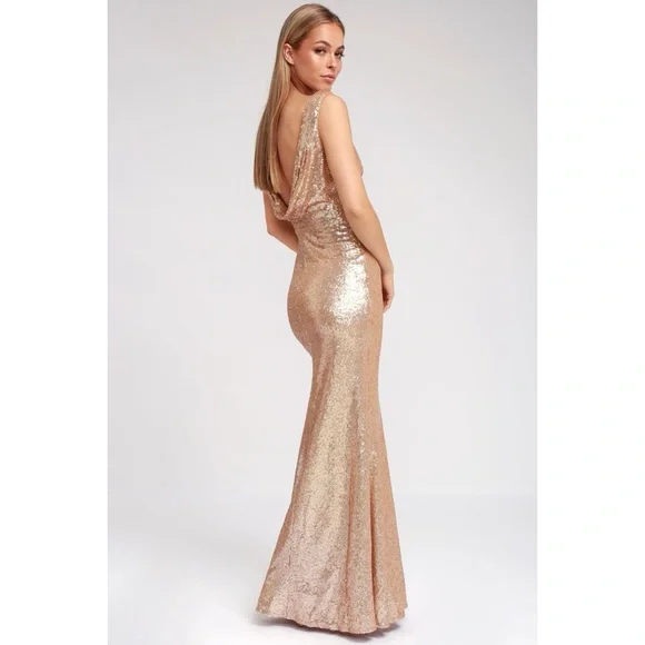 slim fit dress slacks Lucinda Long Sleeve Sequin Dress Rose Gold– Selfie Leslie main image 1